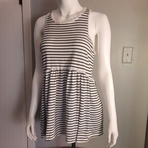 Pol striped babydoll tank lace trim racerback coastal nautical casual top L
